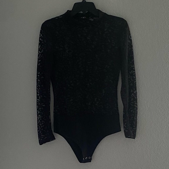 Leopard Print Sheer Mock Neck Bodysuit - Picture 2 of 7